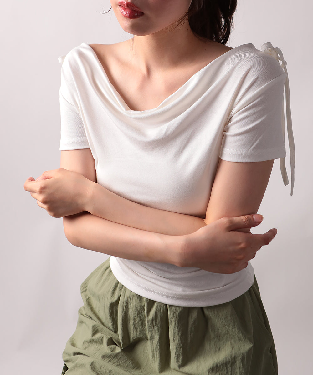 ビビッドレディ VIVIDLADY 肩リボンドレープ半袖Tシャツ （ホワイト） ホワイト