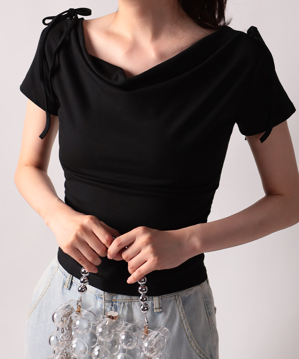 ビビッドレディ VIVIDLADY 肩リボンドレープ半袖Tシャツ （ブラック） ブラック