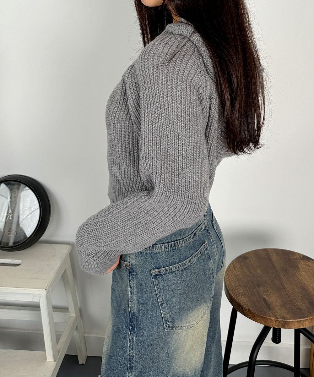 ビビッドレディ VIVIDLADY フード付き ショート丈 ニットカーディガン （グレー） グレー