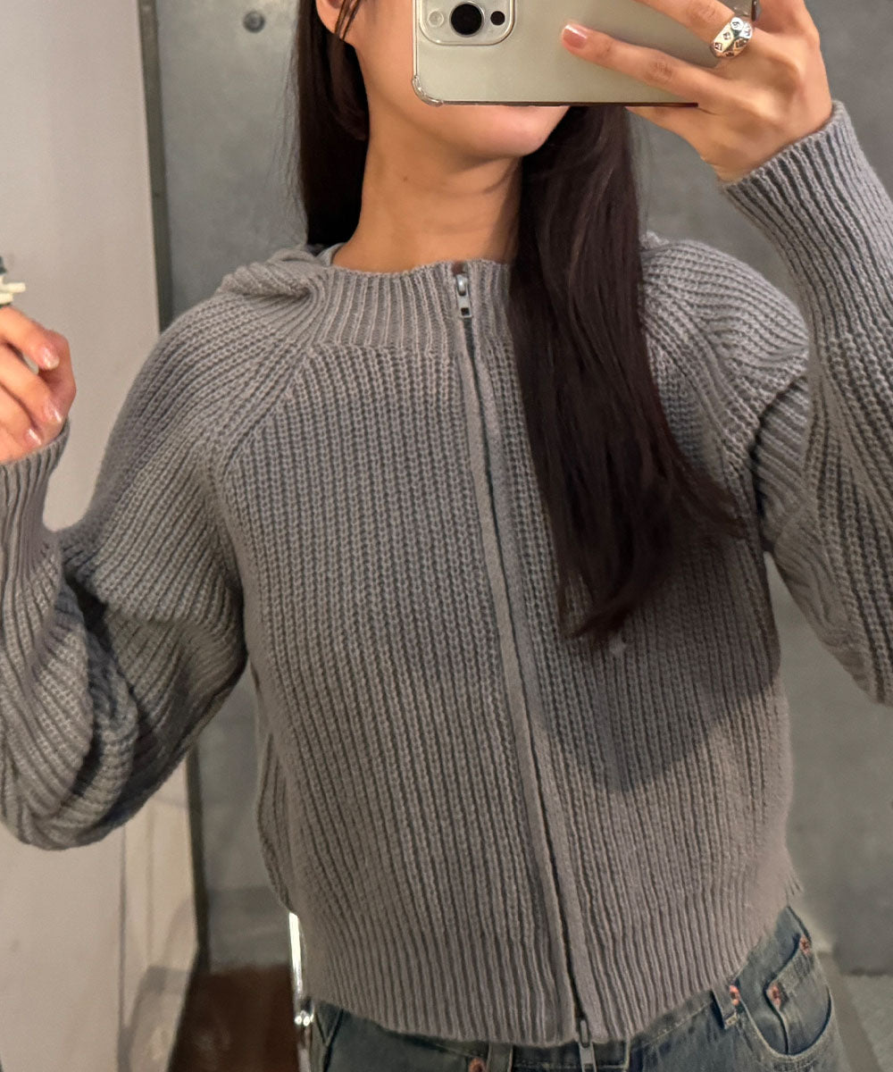 ビビッドレディ VIVIDLADY フード付き ショート丈 ニットカーディガン （グレー） グレー