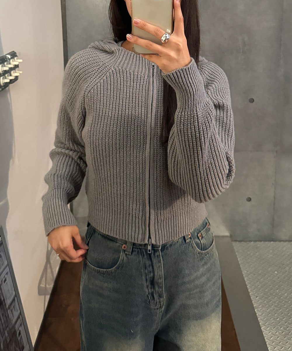 ビビッドレディ VIVIDLADY フード付き ショート丈 ニットカーディガン （グレー） グレー