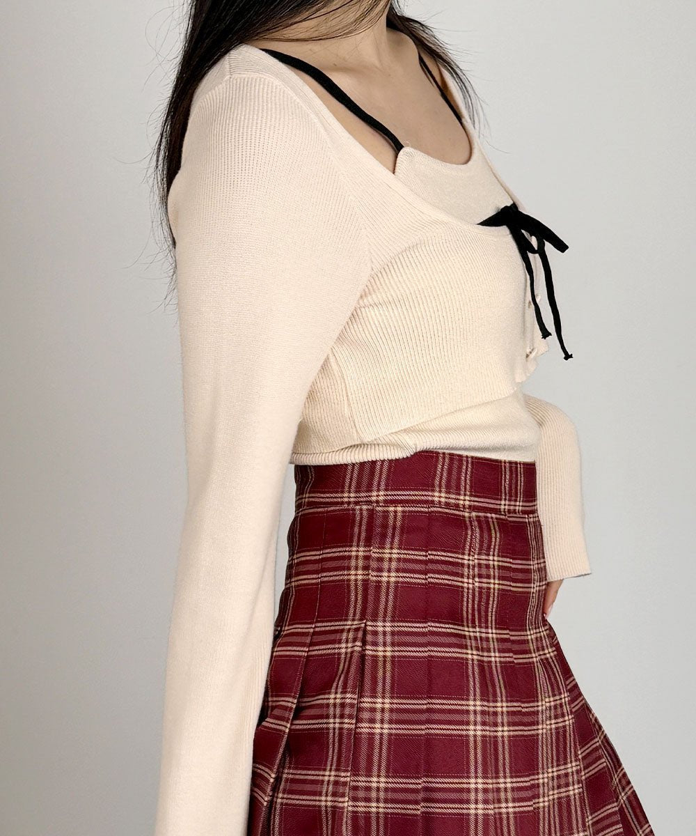 ビビッドレディ VIVIDLADY 2点セット リボン付きニット キャミソール ニットプルオーバー （クリーム） クリーム