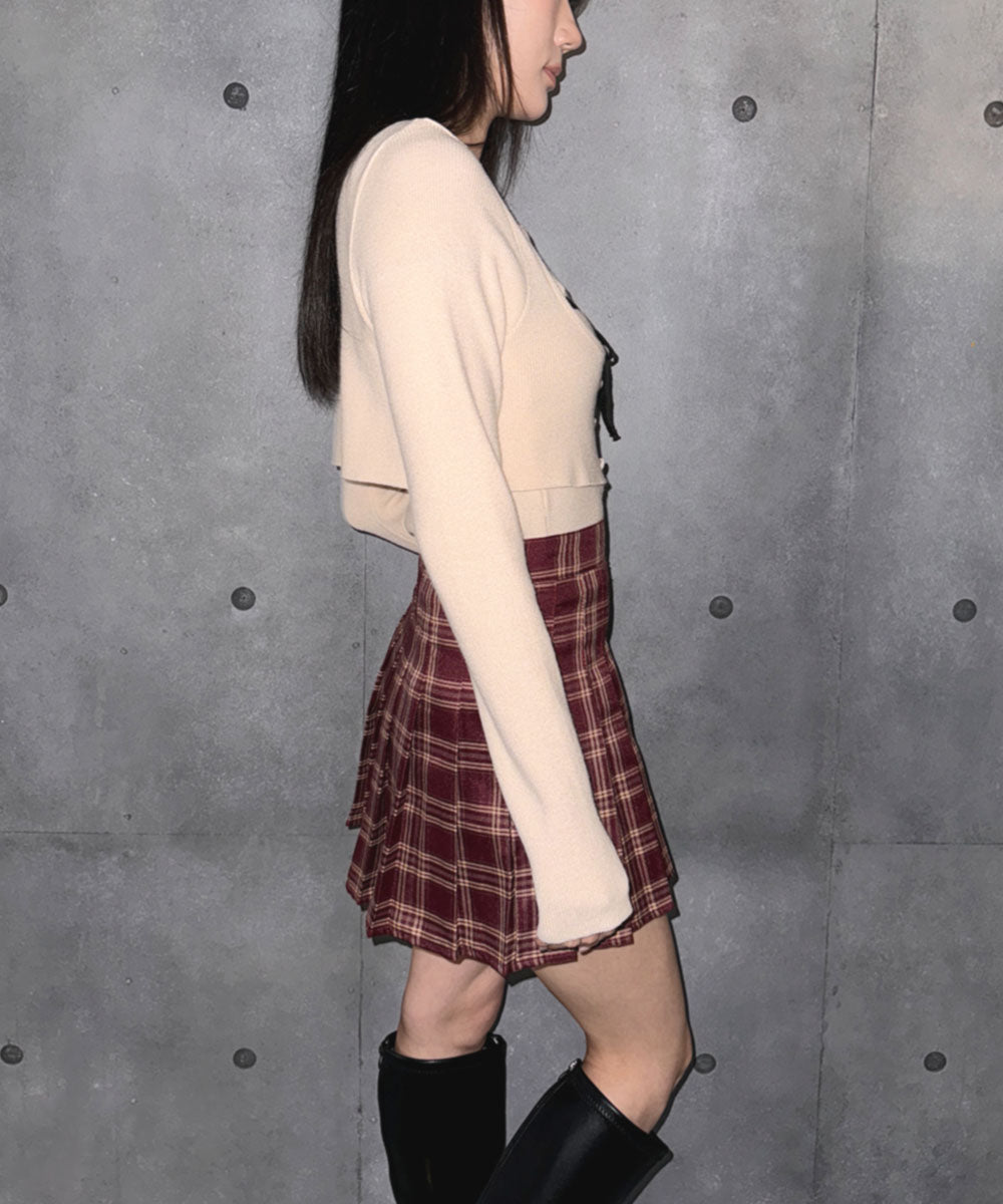 ビビッドレディ VIVIDLADY 2点セット リボン付きニット キャミソール ニットプルオーバー （クリーム） クリーム