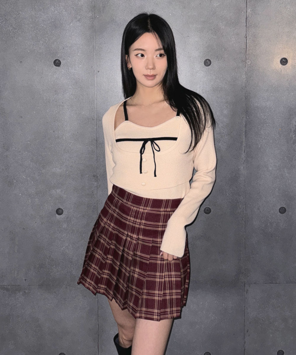 ビビッドレディ VIVIDLADY 2点セット リボン付きニット キャミソール ニットプルオーバー （クリーム） クリーム