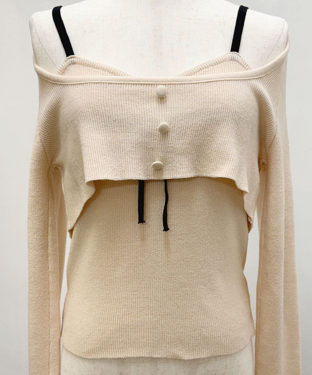 ビビッドレディ VIVIDLADY 2点セット リボン付きニット キャミソール ニットプルオーバー （クリーム） クリーム