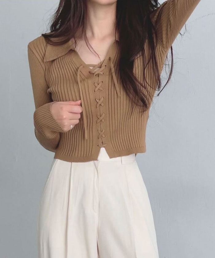 LAYAS ★★ ＃② 25SSLAY028 WASHER ポロ KNIT レディース ベージュ FREE LAYAS ＃② 25SSLAY028 WASHER ポロ KNIT レディース ベージュ FREE