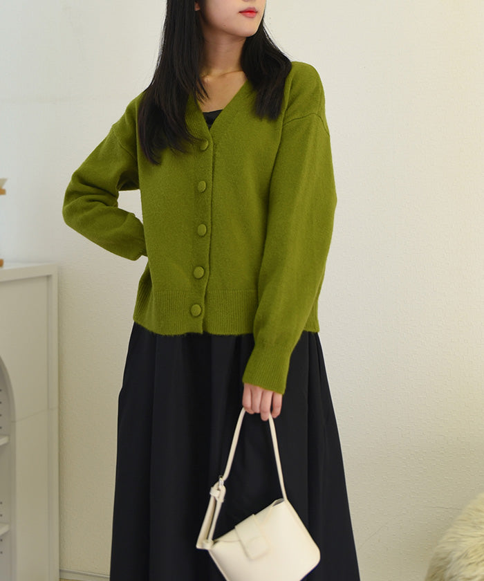 ビビッドレディ VIVIDLADY 軽くて柔らかい肌触り!もちもちVネックカーデ （グリーン） グリーン