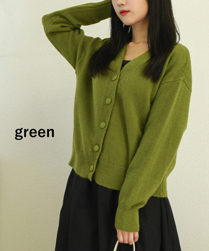 ビビッドレディ VIVIDLADY 軽くて柔らかい肌触り!もちもちVネックカーデ （グリーン） グリーン