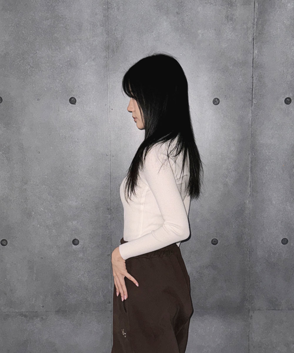 ビビッドレディ VIVIDLADY ボトルネック リブニット 長袖 ニットトップス ニット （アイボリー） アイボリー