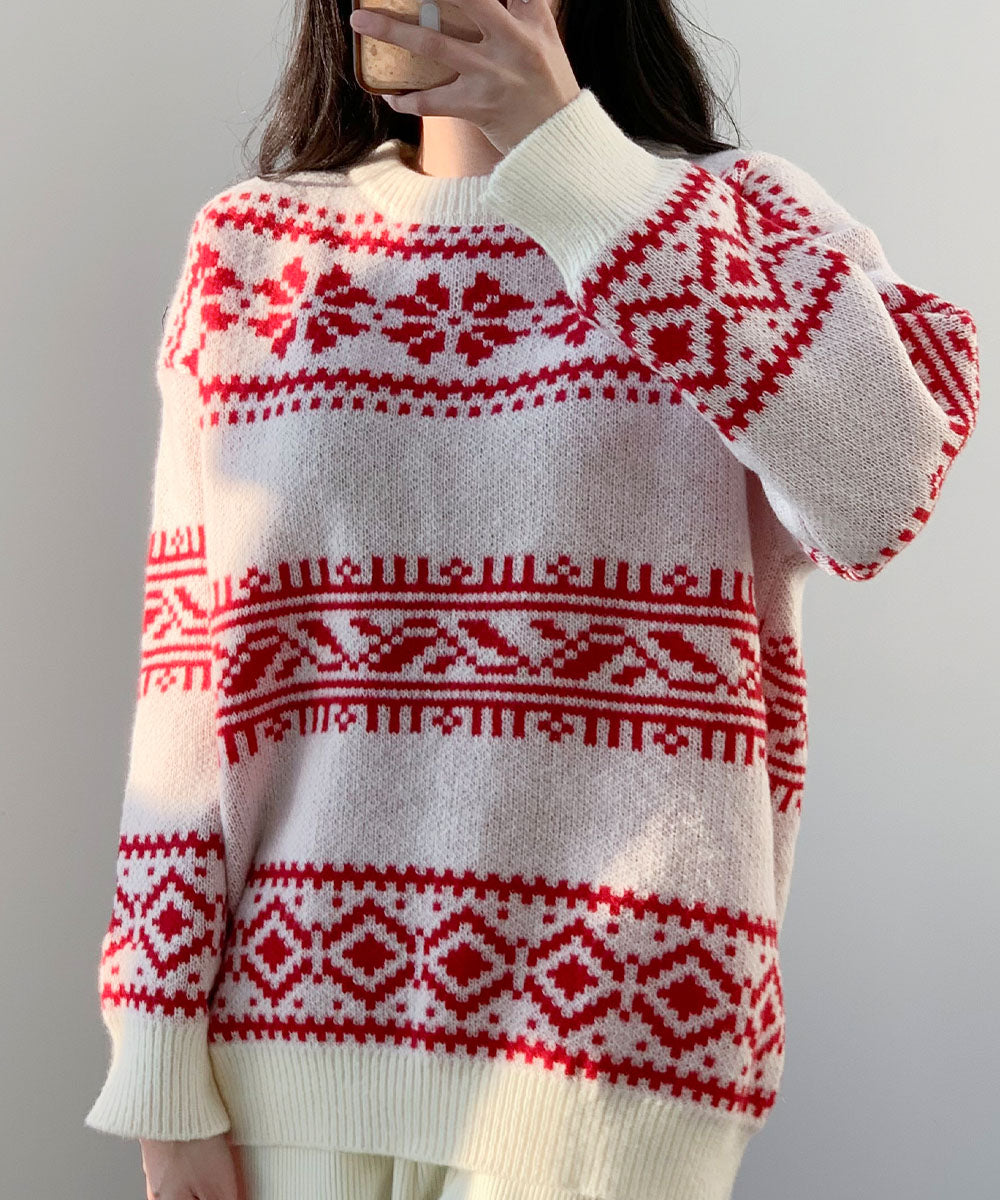 ビビッドレディ VIVIDLADY クリスマス ニット セーター 柄ニット 韓国ファッション クリスマスニット （アイボリー） アイボリー