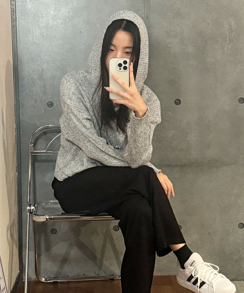 ビビッドレディ VIVIDLADY トグルボタン ニット 長袖 韓国ファッション レディース （グレー） グレー