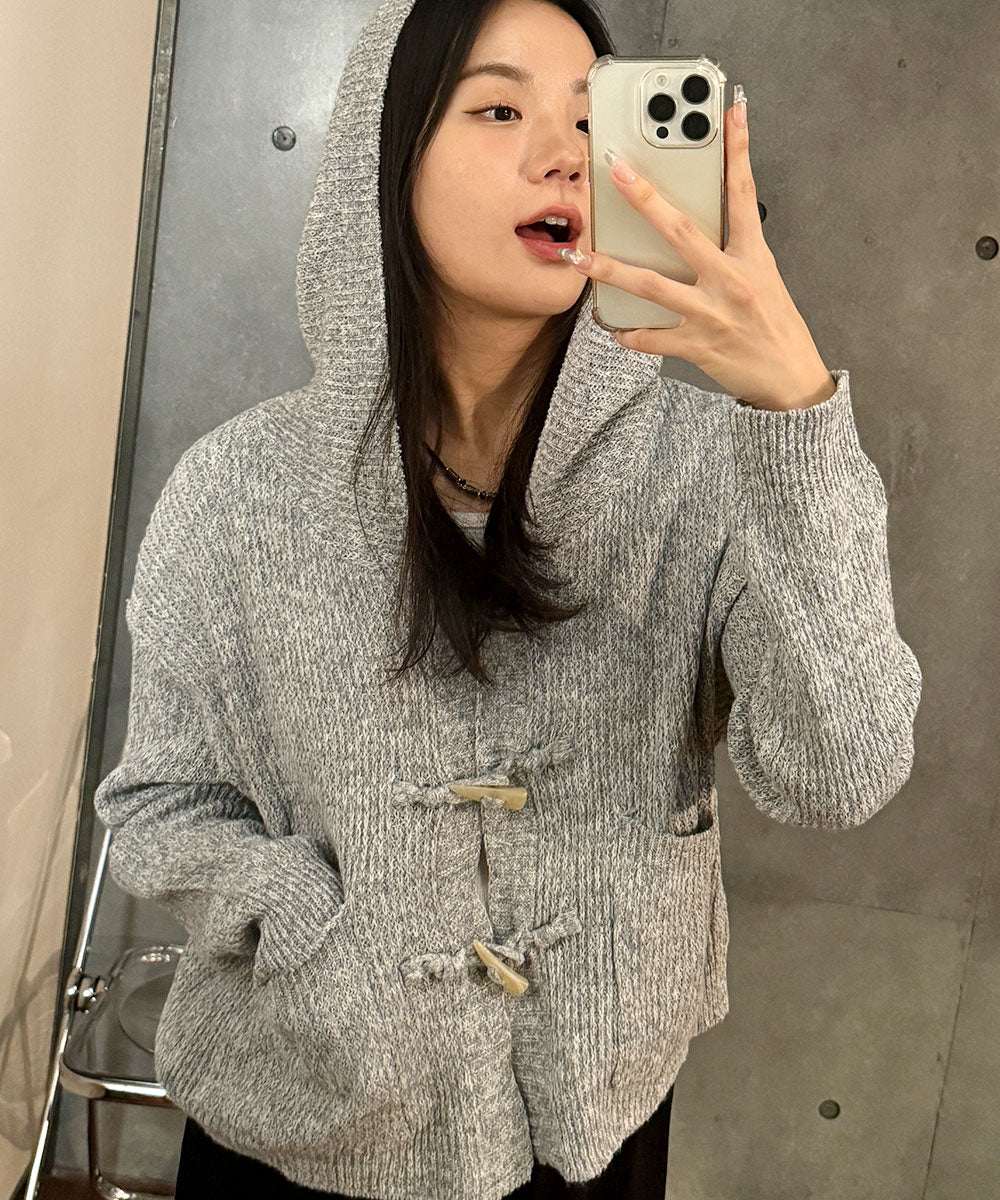 ビビッドレディ VIVIDLADY トグルボタン ニット 長袖 韓国ファッション レディース （グレー） グレー