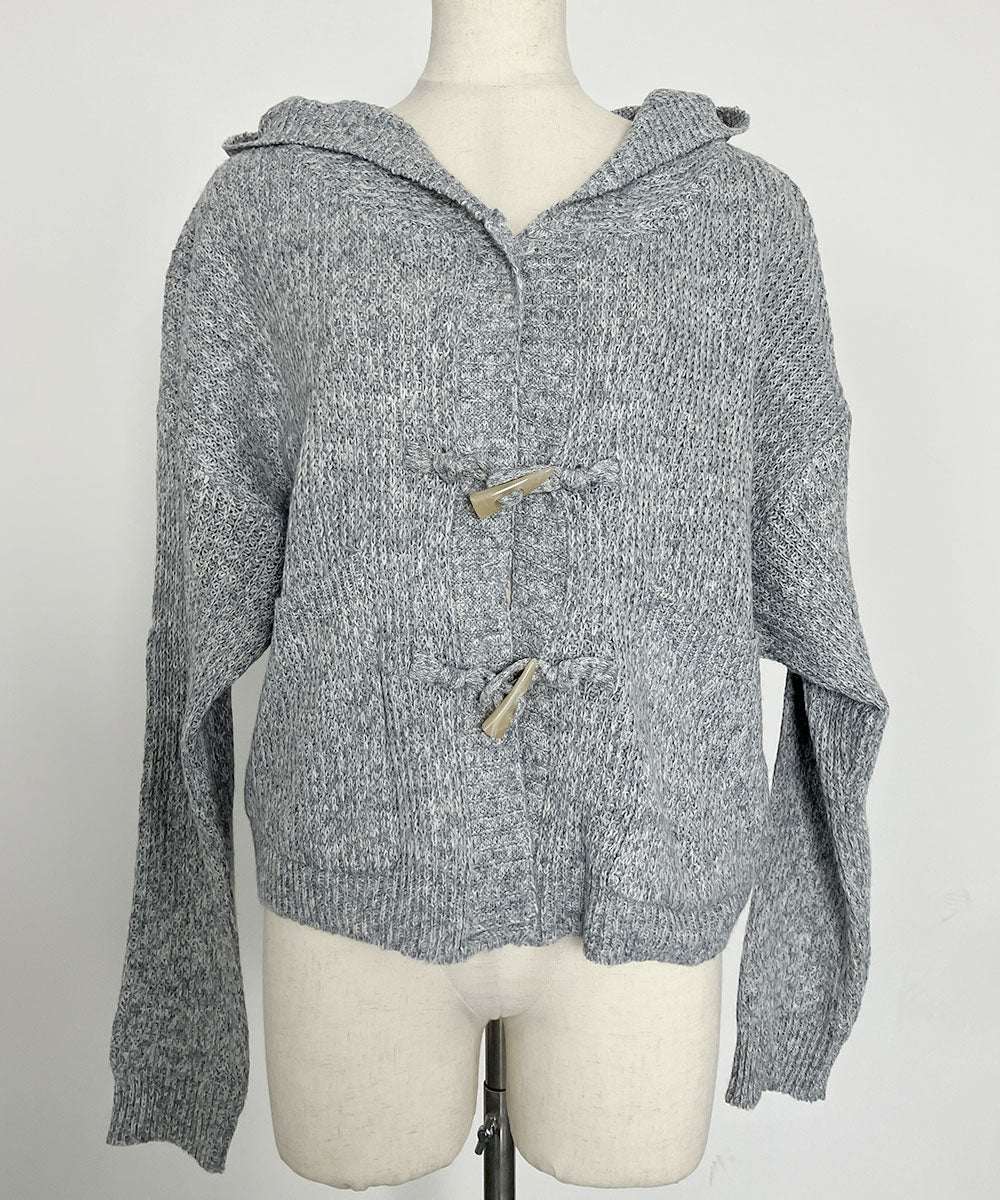 ビビッドレディ VIVIDLADY トグルボタン ニット 長袖 韓国ファッション レディース （グレー） グレー