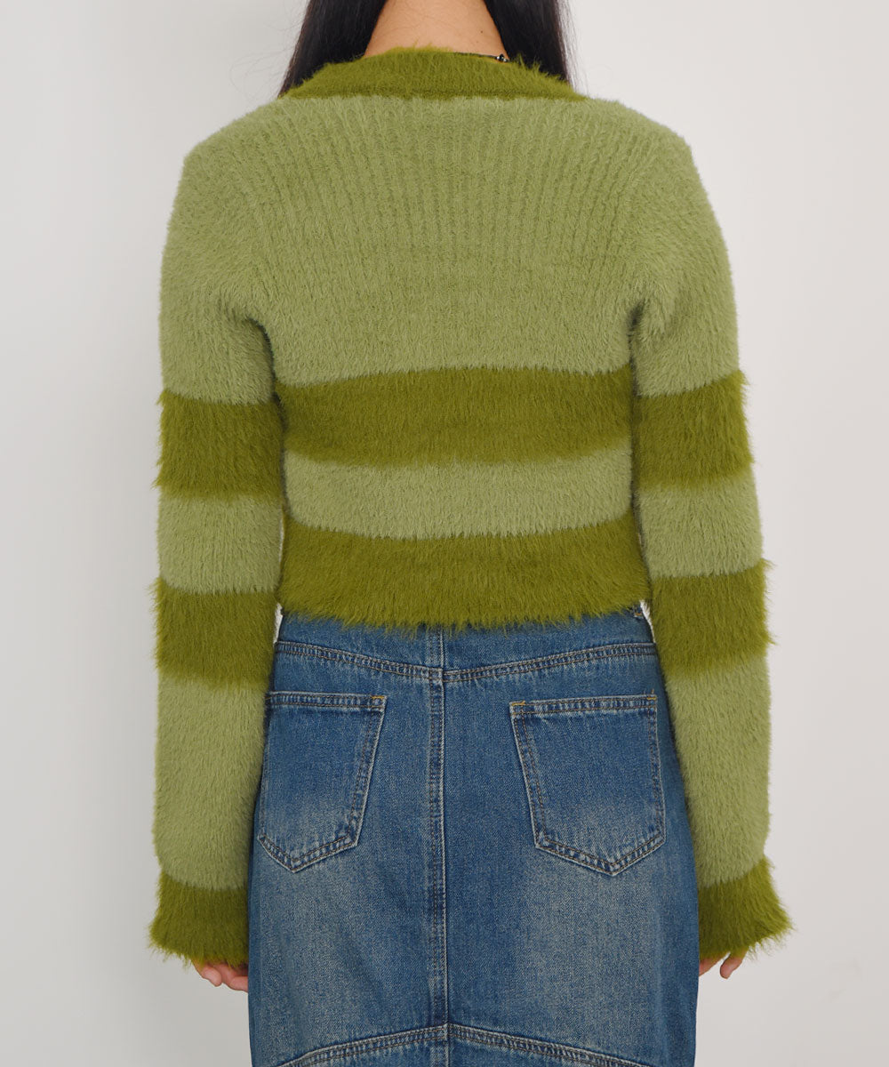 ビビッドレディ VIVIDLADY レース編みクロップド丈ボーダーニット （グリーン） グリーン