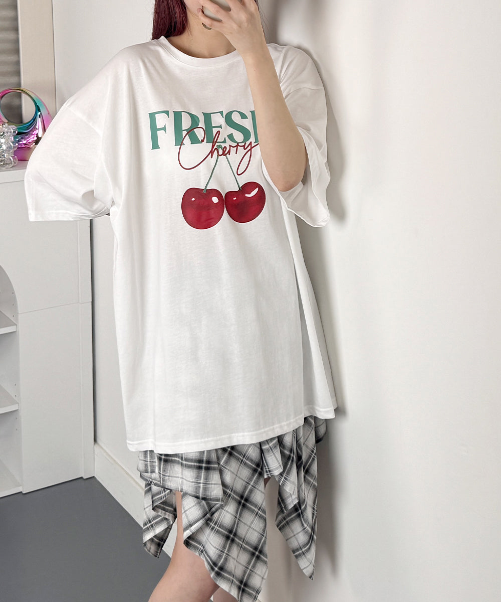 ビビッドレディ VIVIDLADY チェリープリントオーバーサイズ 半袖Tシャツ （ホワイト） ホワイト