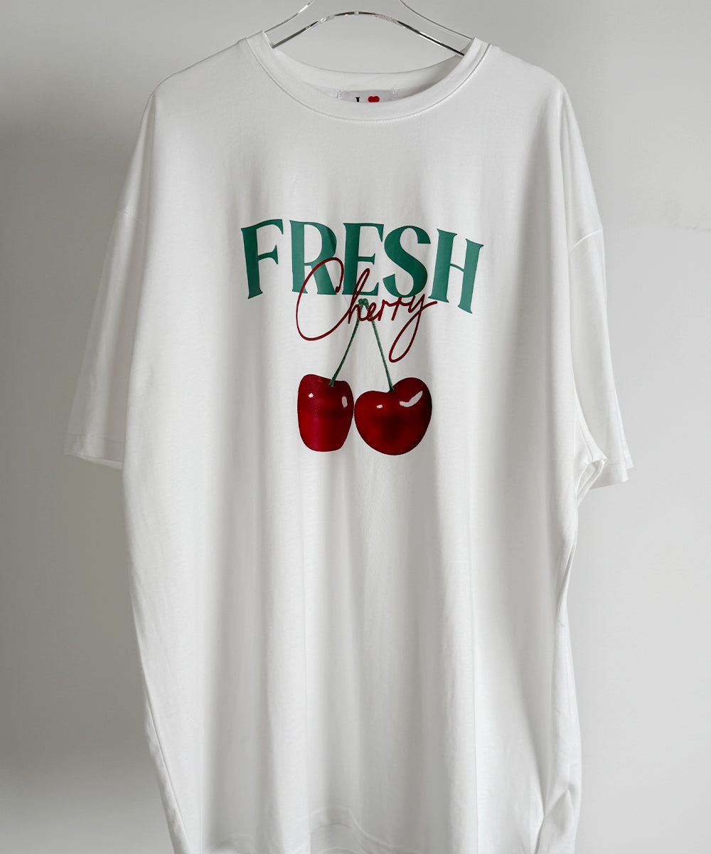 ビビッドレディ VIVIDLADY チェリープリントオーバーサイズ 半袖Tシャツ （ホワイト） ホワイト