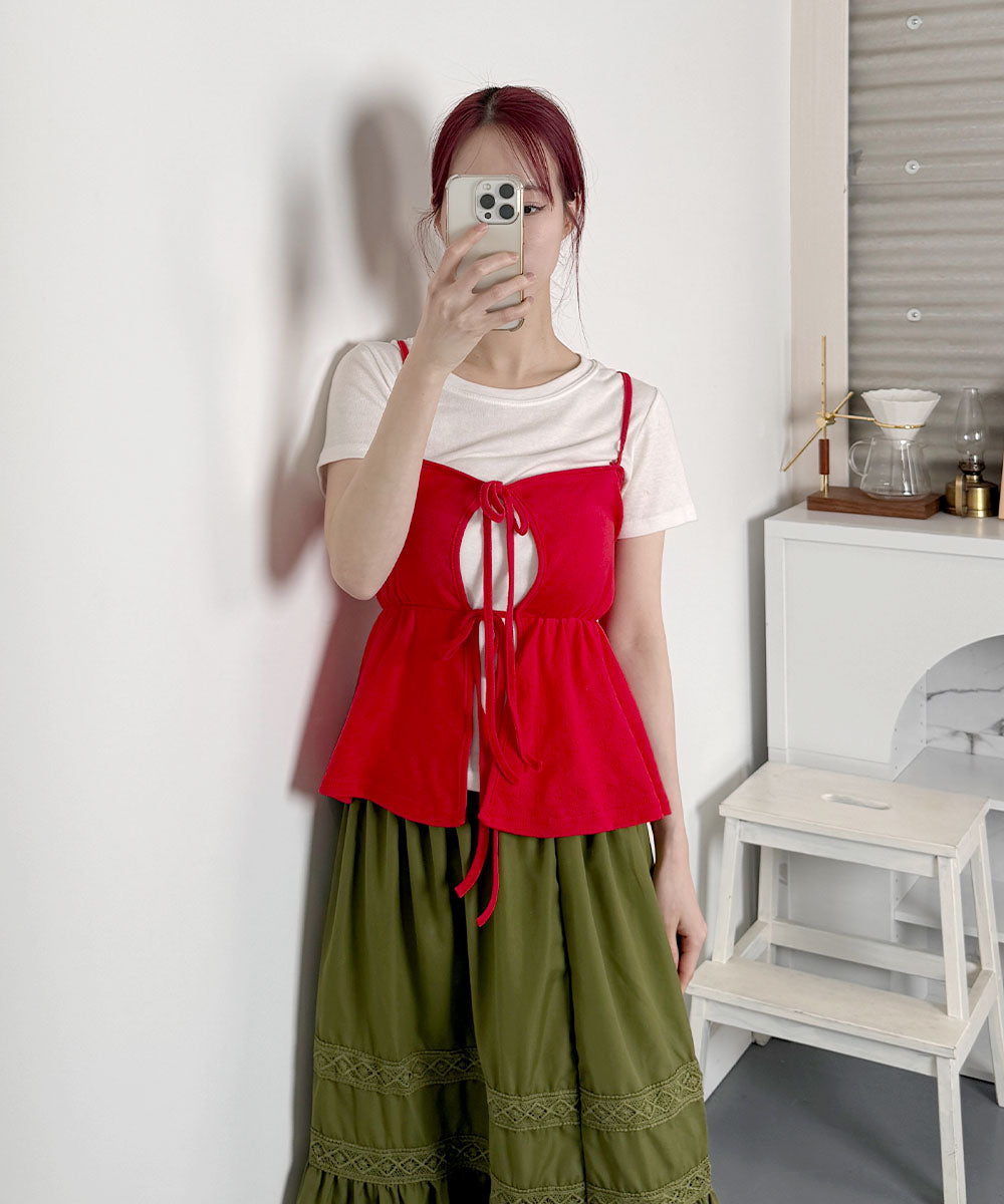 ビビッドレディ VIVIDLADY ダブルリボンキャミソール キャミソール キャミ （レッド） レッド