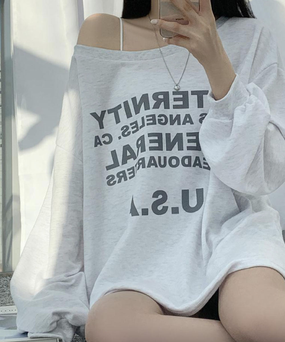 ビビッドレディ VIVIDLADY ボートネック オーバーサイズ Tシャツ 長袖 オフショルダー （ホワイトメランジ） ホワイトメランジ