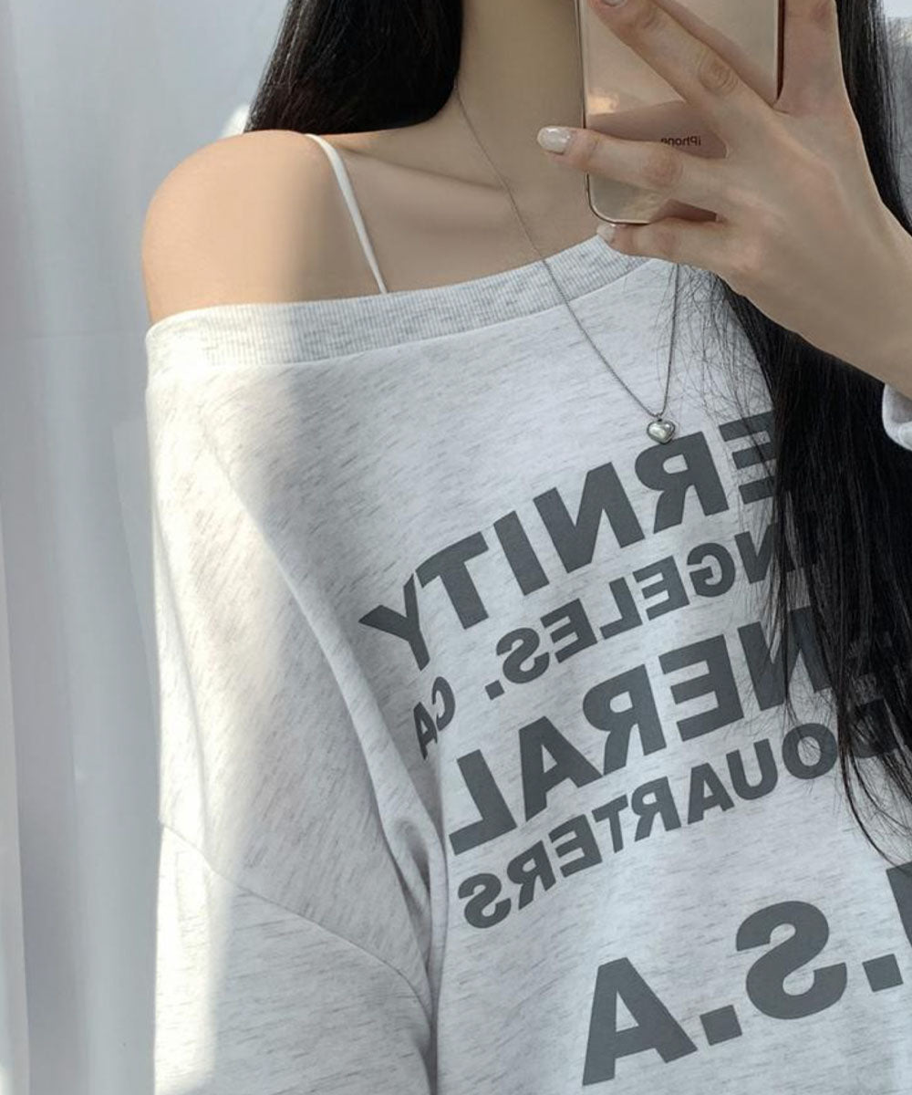 ビビッドレディ VIVIDLADY ボートネック オーバーサイズ Tシャツ 長袖 オフショルダー （ホワイトメランジ） ホワイトメランジ