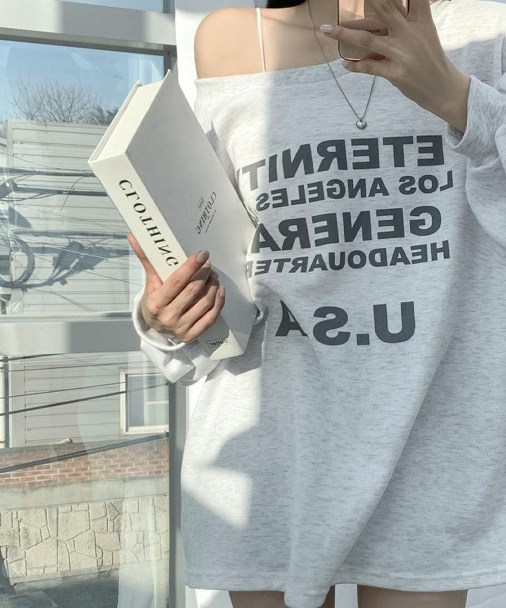 ビビッドレディ VIVIDLADY ボートネック オーバーサイズ Tシャツ 長袖 オフショルダー （ホワイトメランジ） ホワイトメランジ