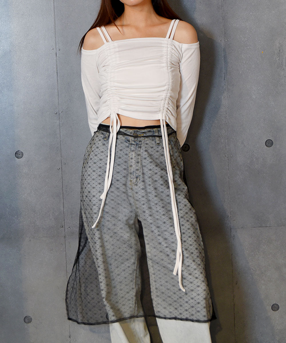 ビビッドレディ VIVIDLADY ルーシングオフショルダー長袖Tシャツ （アイボリー） アイボリー