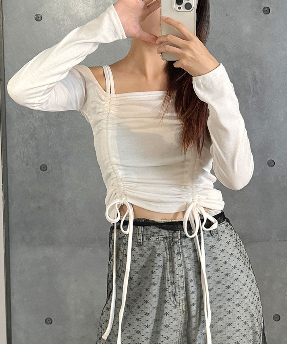 ビビッドレディ VIVIDLADY ルーシングオフショルダー長袖Tシャツ （アイボリー） アイボリー