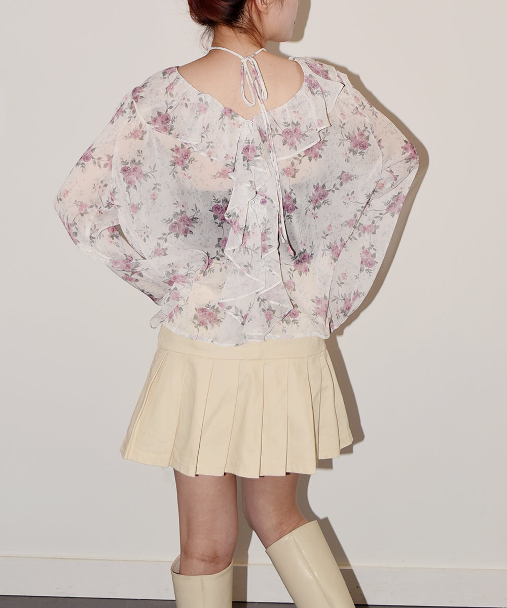 ビビッドレディ VIVIDLADY 花柄 シアーブラウス 長袖 チョーカー付 2WAY （ピンク） ピンク