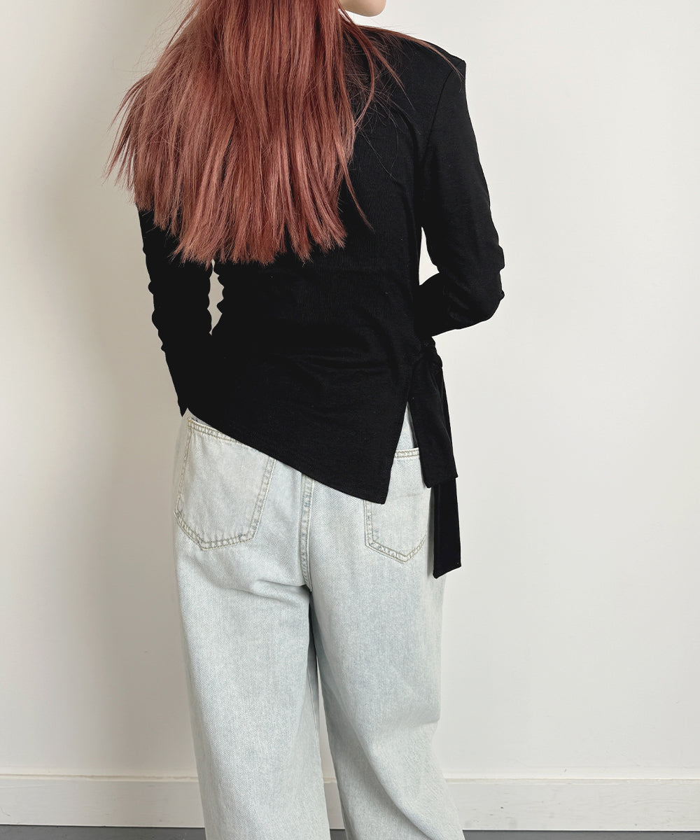 VIVIDLADY Ribbon Asymmetrical T-Shirt
