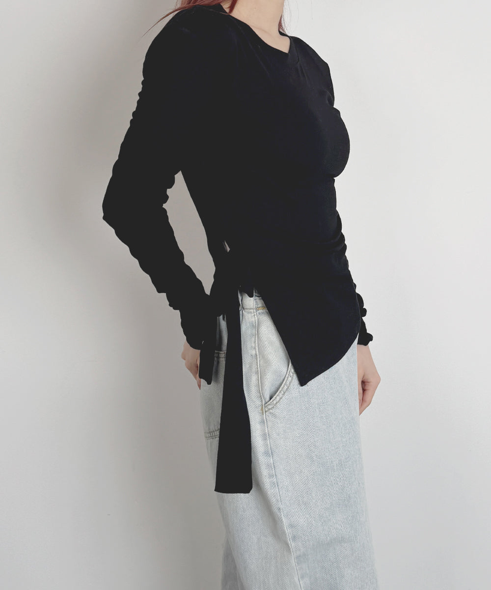 VIVIDLADY Ribbon Asymmetrical T-Shirt