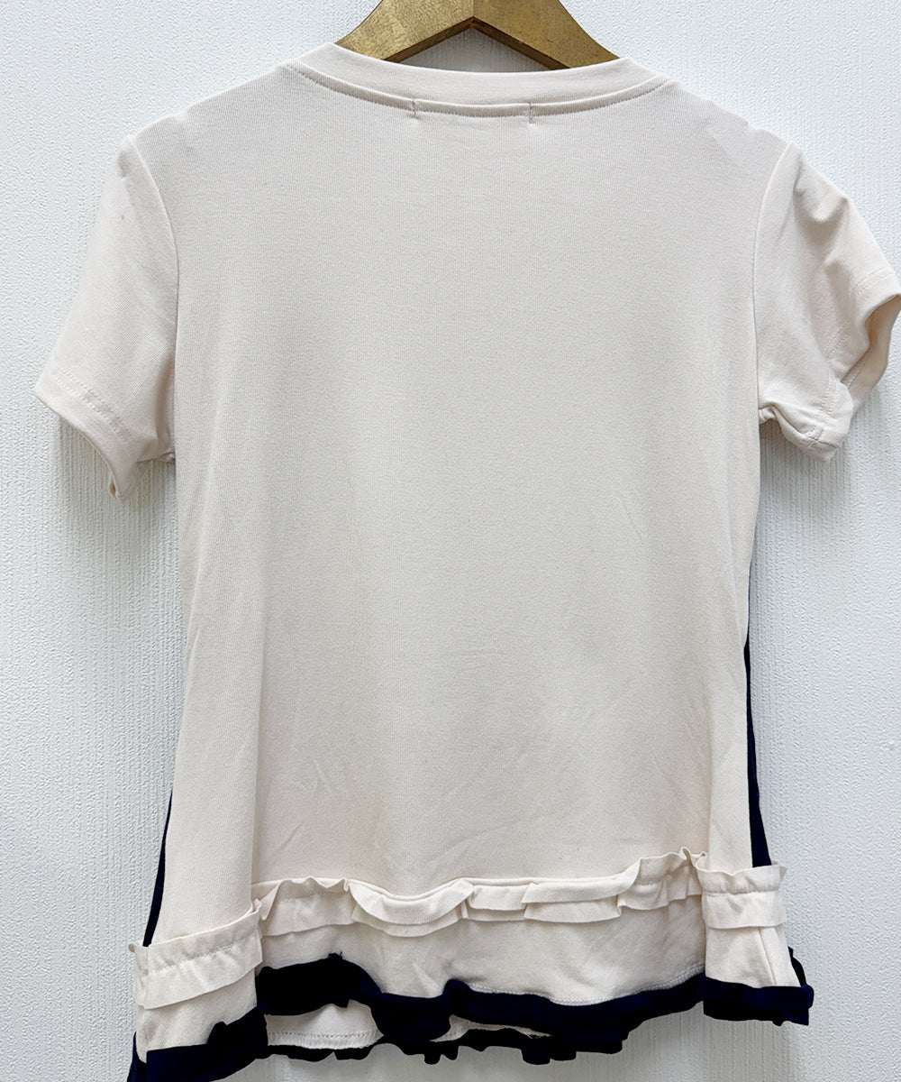 ビビッドレディ VIVIDLADY キャミソール レイヤード風 フリルTシャツ （ベージュxネイビー） ベージュxネイビー