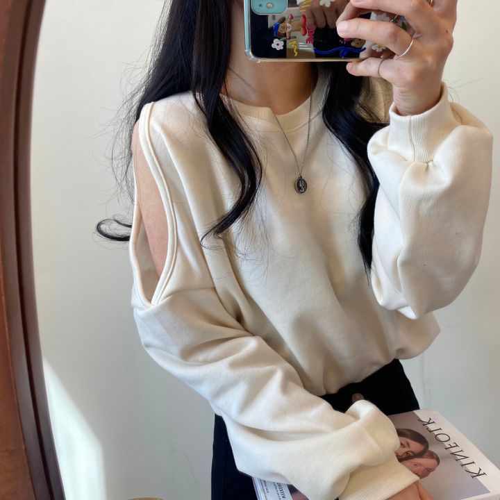 ビビッドレディ VIVIDLADY 裏起毛トレーナー冬の定番アイテム！肩スリット 長袖 裏起毛トレーナー （アイボリー(裏起毛)） アイボリー(裏起毛)