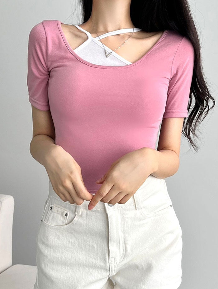 ビビッドレディ VIVIDLADY 2wayクロップド半袖tシャツ+キャミソール （ピンク） ピンク