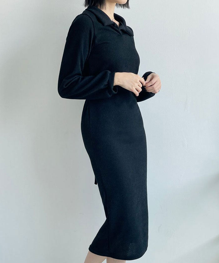 ビビッドレディ VIVIDLADY 襟付きHラインロングワンピース レディース （ブラック） ブラック