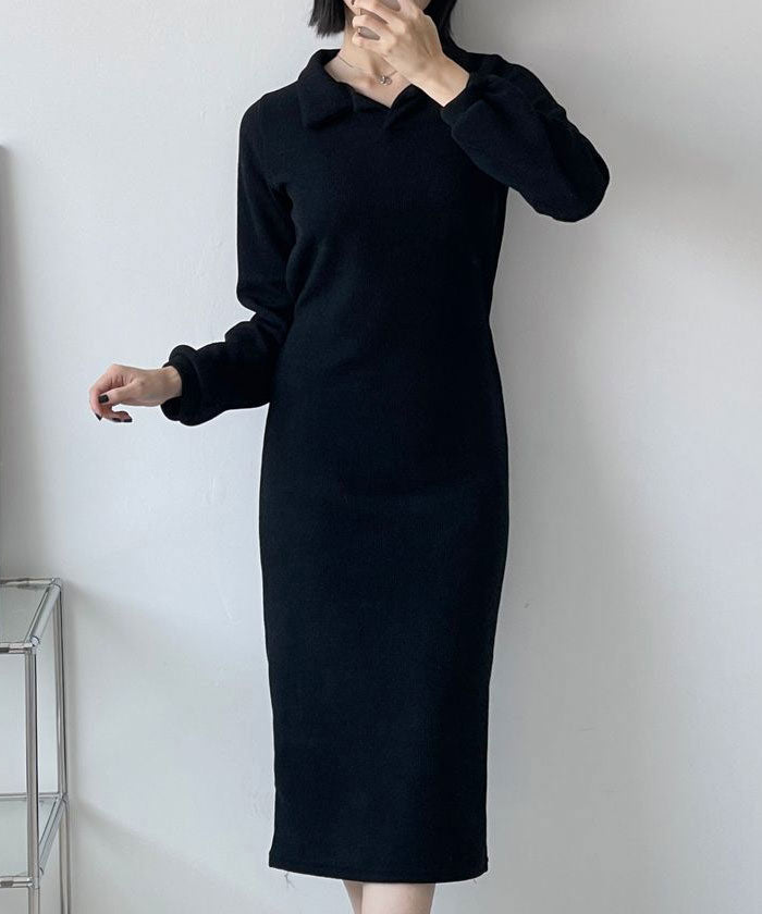 ビビッドレディ VIVIDLADY 襟付きHラインロングワンピース レディース （ブラック） ブラック