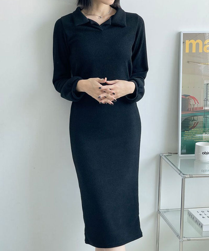 ビビッドレディ VIVIDLADY 襟付きHラインロングワンピース レディース （ブラック） ブラック