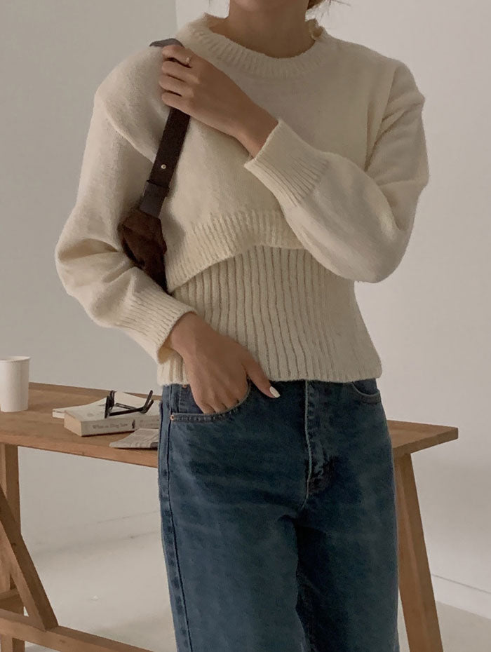 ビビッドレディ VIVIDLADY クロップド丈ニット+ノースリーブニットSET （アイボリー） アイボリー