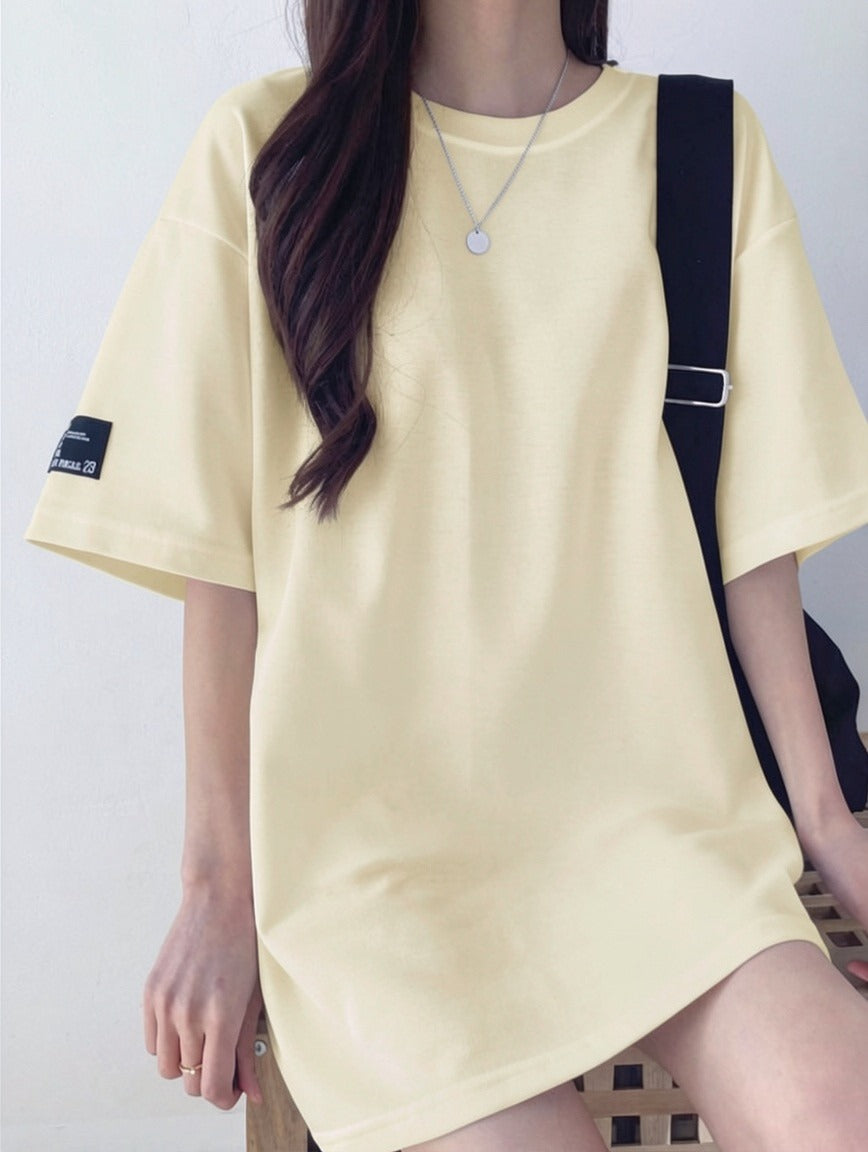 ビビッドレディ VIVIDLADY オーバーフィット袖パッチ入り半袖tシャツ レディース ロゴ入り 半袖tシャツ オーバーフィット tシャツ ゆったり トップス クルーネック デイリー オーバーフィッ （クリーム） クリーム
