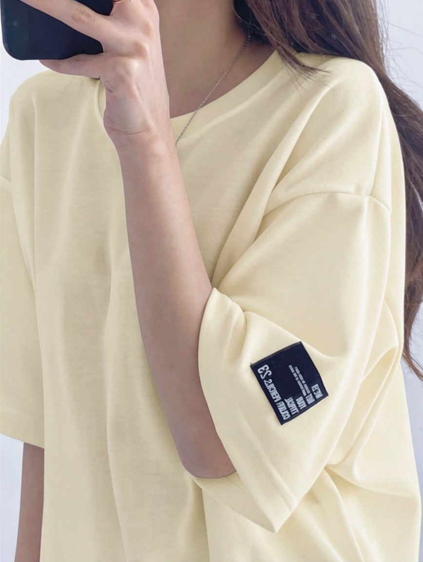 ビビッドレディ VIVIDLADY オーバーフィット袖パッチ入り半袖tシャツ レディース ロゴ入り 半袖tシャツ オーバーフィット tシャツ ゆったり トップス クルーネック デイリー オーバーフィッ （クリーム） クリーム