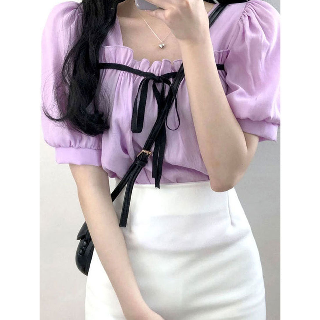 ビビッドレディ VIVIDLADY リボン付きふんわりスリーブブラウス 全4色 レディース （アイボリー） アイボリー