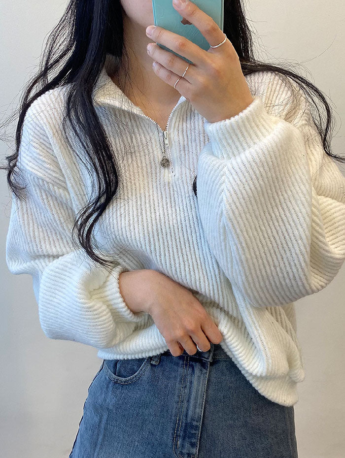 ビビッドレディ VIVIDLADY ふわふわの表起毛リブジップアップニット （アイボリー） アイボリー