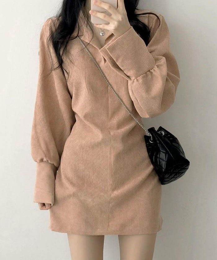 ビビッドレディ VIVIDLADY ワンピース レディース きれいめ 長袖 襟付き コーデュロイワンピ （ベージュ） ベージュ