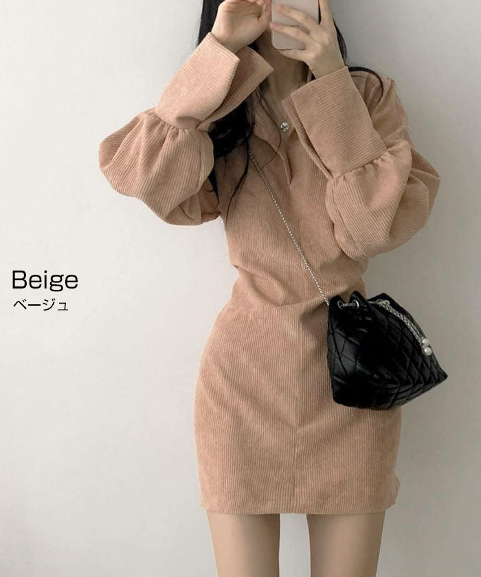 ビビッドレディ VIVIDLADY ワンピース レディース きれいめ 長袖 襟付き コーデュロイワンピ （ベージュ） ベージュ