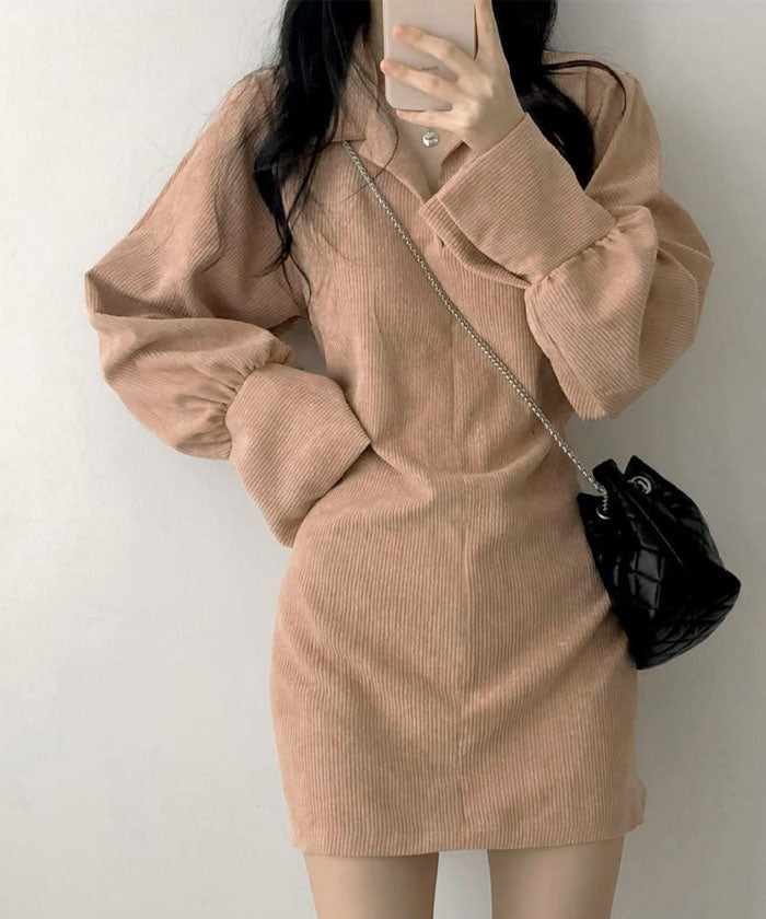 ビビッドレディ VIVIDLADY ワンピース レディース きれいめ 長袖 襟付き コーデュロイワンピ （ベージュ） ベージュ