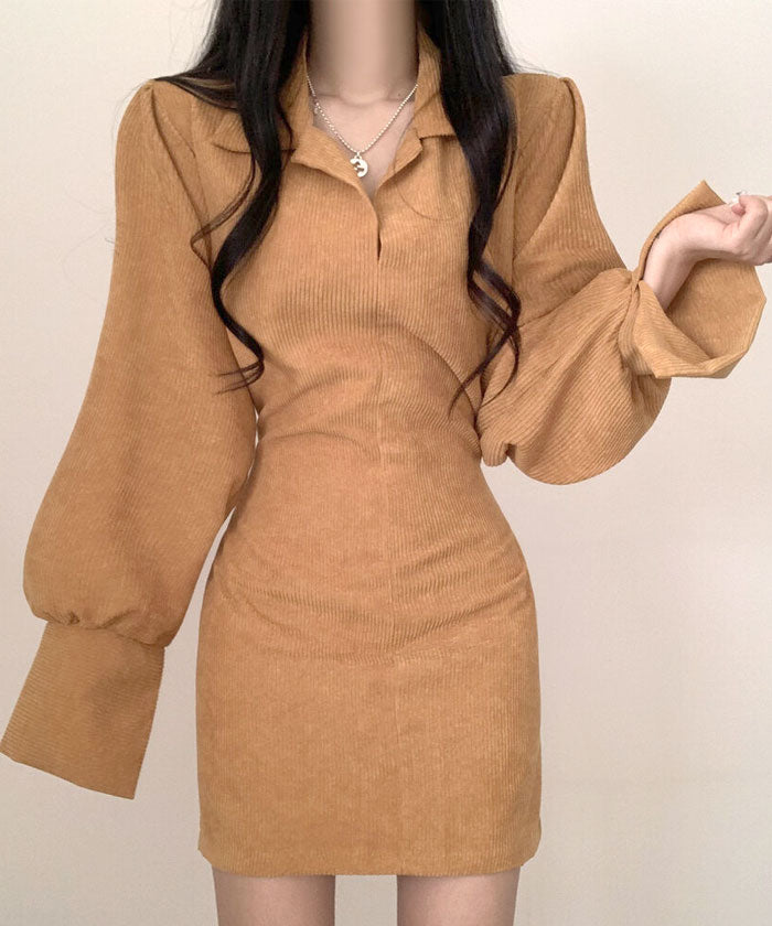 ビビッドレディ VIVIDLADY ワンピース レディース きれいめ 長袖 襟付き コーデュロイワンピ （ベージュ） ベージュ