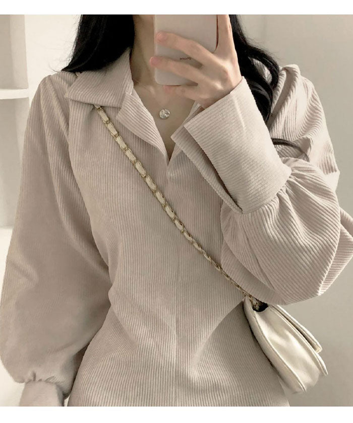 ビビッドレディ VIVIDLADY ワンピース レディース きれいめ 長袖 襟付き コーデュロイワンピ （ベージュ） ベージュ