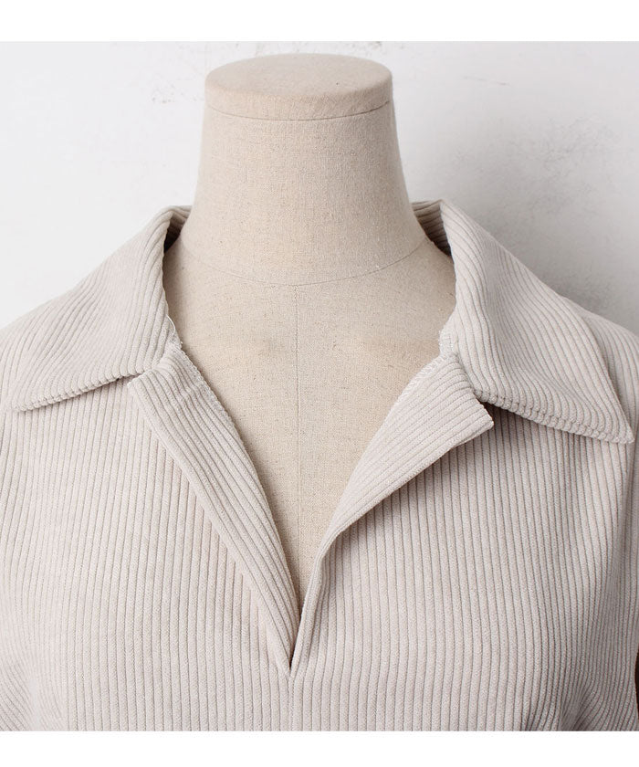 ビビッドレディ VIVIDLADY ワンピース レディース きれいめ 長袖 襟付き コーデュロイワンピ （ベージュ） ベージュ