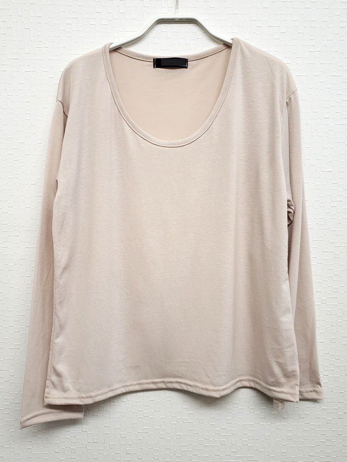 ビビッドレディ VIVIDLADY ベーシックUネックtシャツ長袖,ベージュ