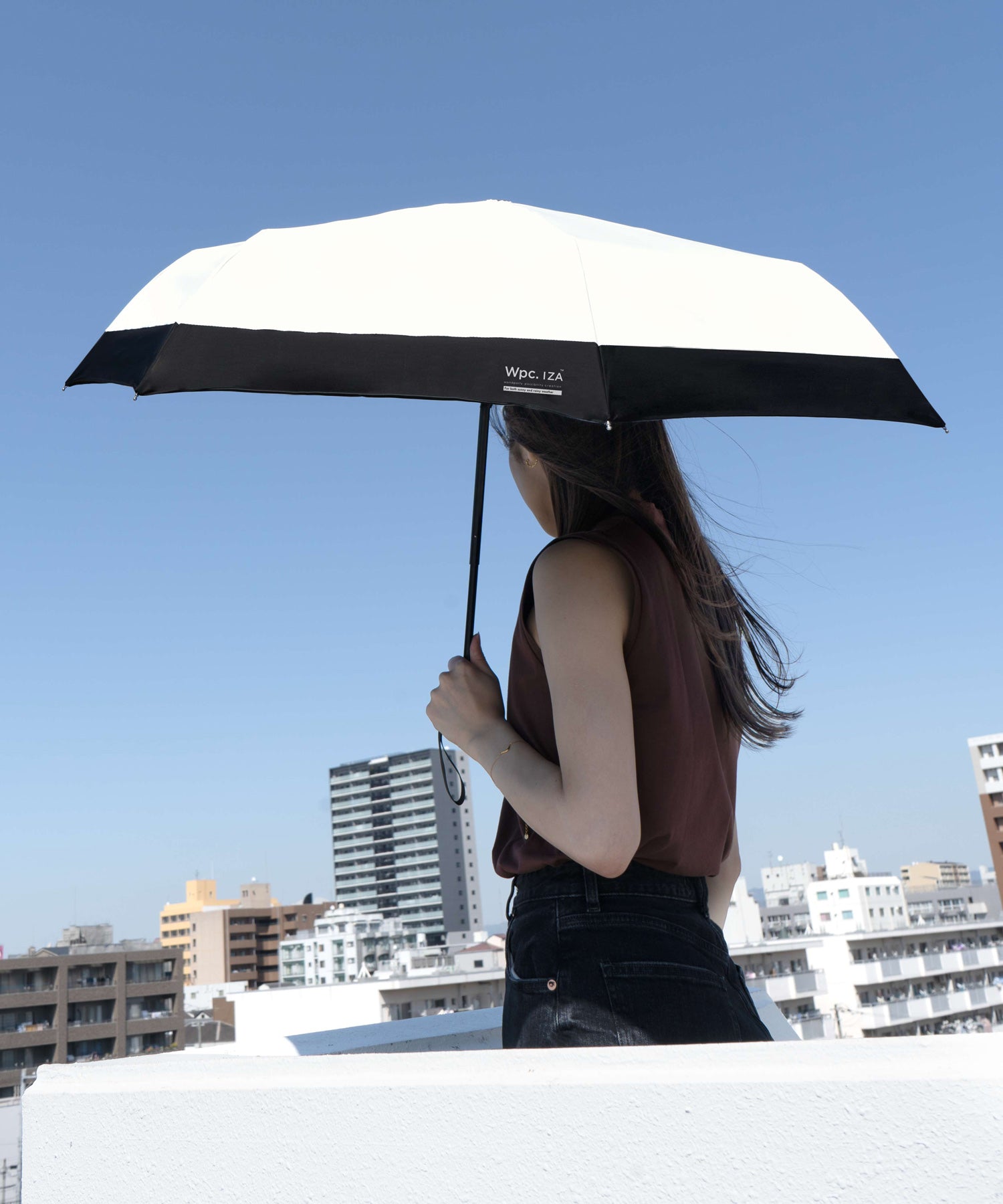 【Wpc.公式】日傘 Wpc. IZA 男の晴雨兼用傘 ≪耐風≫ 55cm 大きい 完全遮光 遮熱 晴雨兼用 風に強い 丈夫 大きめ メンズ レディース 折りたたみ傘 折り畳み イーザ （オフ×ブラック） オフ×ブラック