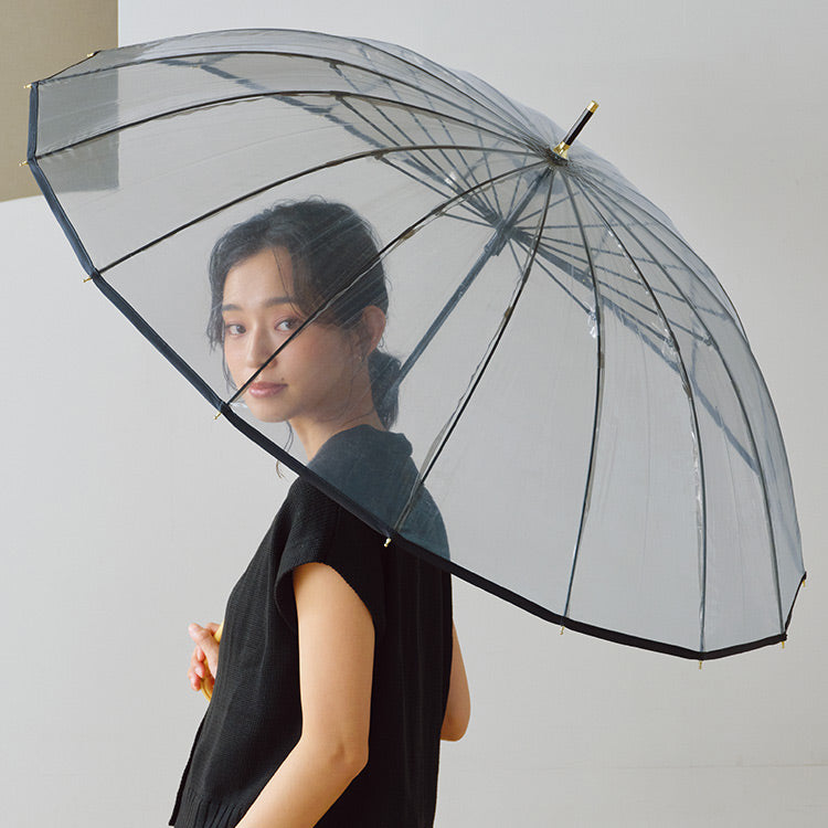 傘 16本骨 ビニール傘 大型 塑膠邊條 耐用 抗風 女士 長傘 雨傘【Wpc.】