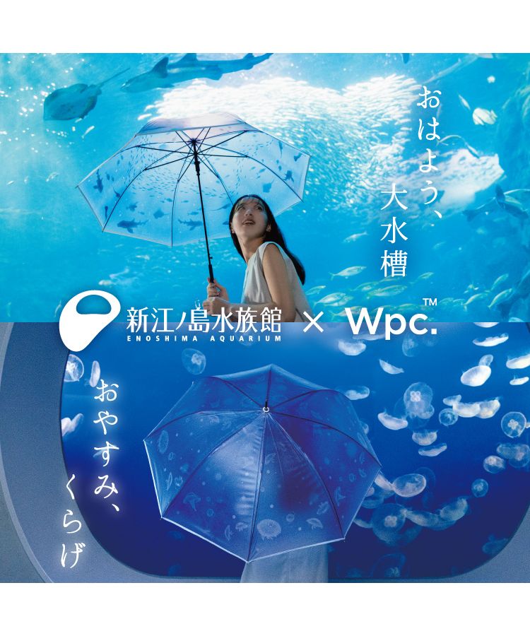 【Wpc.公式】［ビニール傘］えのすい×Wpc. アンブレラ ミニ 親骨50cm 傘 レディース 雨傘 折り畳み傘 おしゃれ 可愛い（おはよう、大水槽(ブルー)） おはよう、大水槽(ブルー)